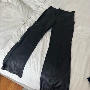 Zara Black Straight Leg Cropped Leather Pants